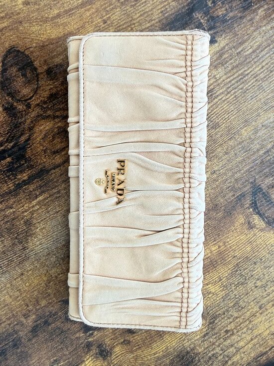 Prada Handbags - Prada Nappa Gaufre continental wallet in soft gathered lambskin, color Cuoio (pa